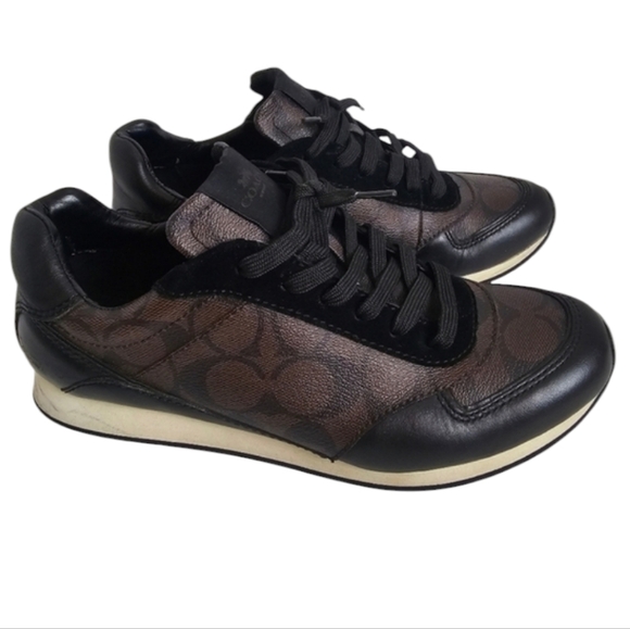 Coach Rebecca Monogram Sneakers Brown Mahogany & Black Leather Trim Size 7.5 - Picture 1 of 10